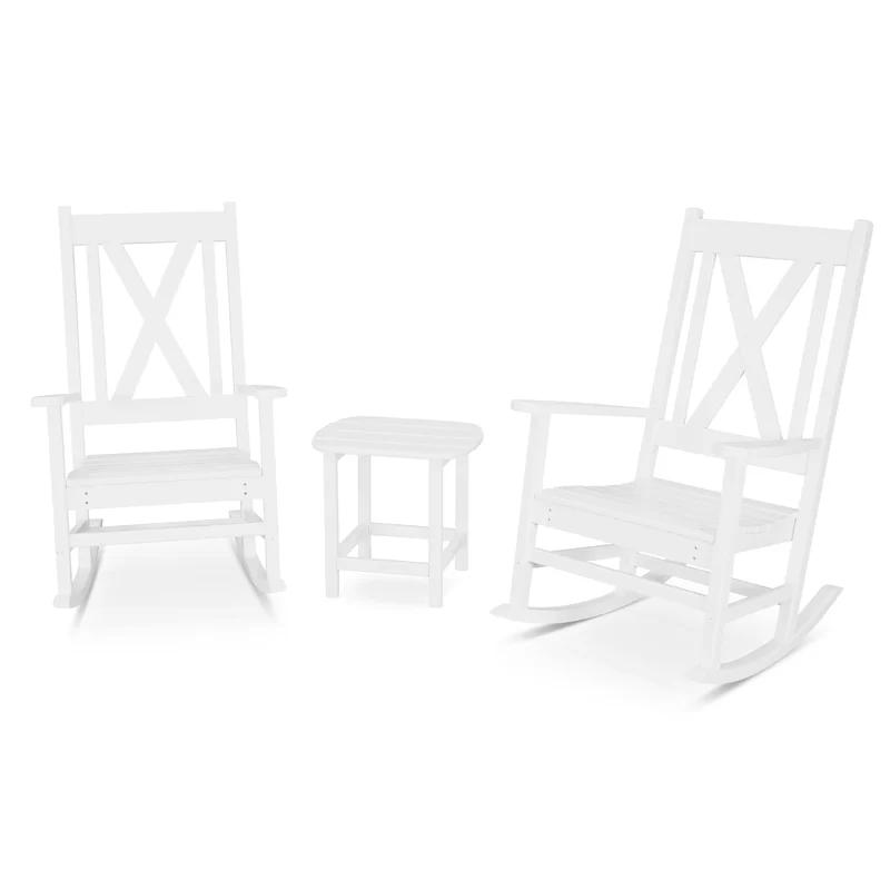 Braxton White HDPE Traditional Cross-Back 3-Piece Rocking Chair Set