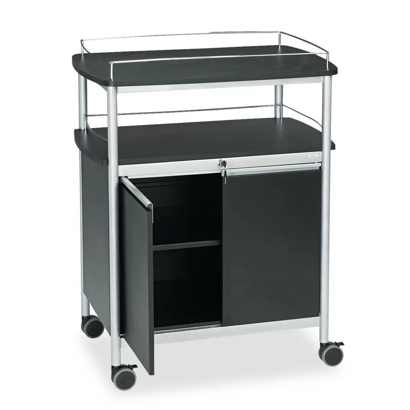 Black Melamine and Steel Beverage Cart with Storage and Wine Rack