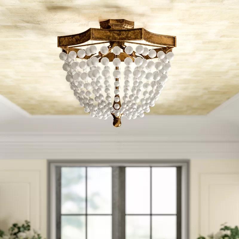 Regina Antique Gold 18" Crystal Bead 4-Light Flush Mount Ceiling Fixture