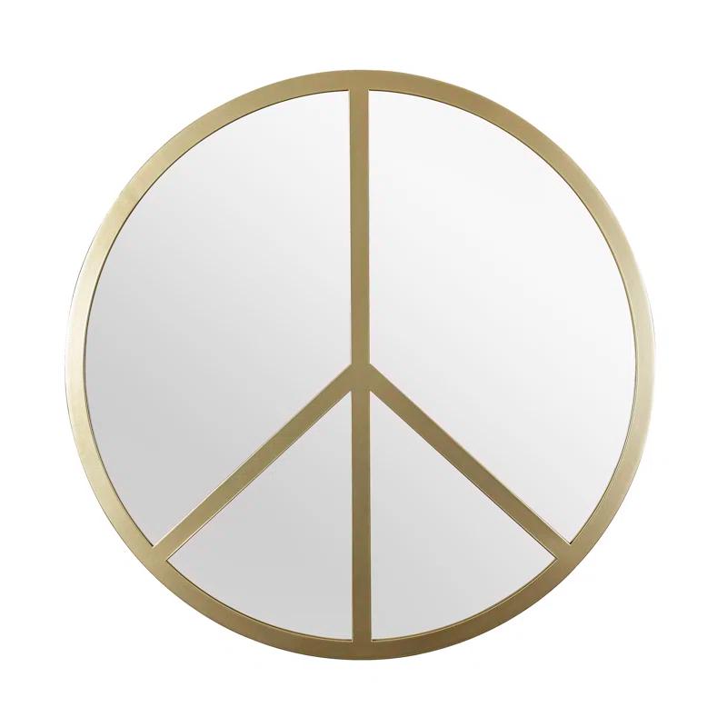 Paz 30" Silver and Gold Peace Sign Round Wall Mirror