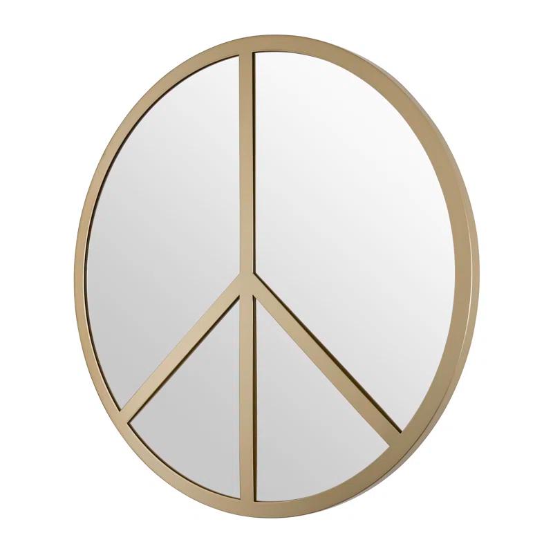 Paz 30" Silver and Gold Peace Sign Round Wall Mirror