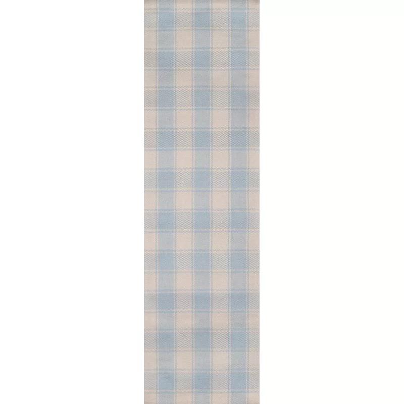 Light Blue Handwoven Wool Runner Rug - 2'3" x 8'