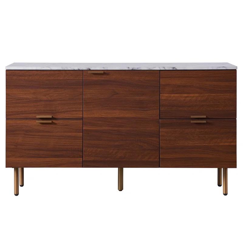 Ashton Mid-Century Modern Walnut Sideboard with Faux Marble Top