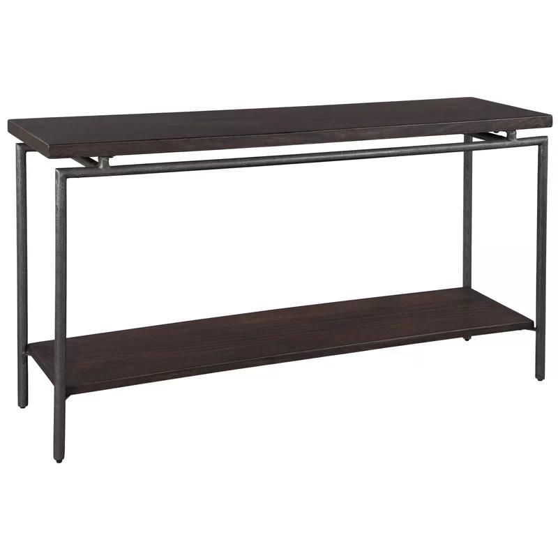 Industrial Black and Brown Rectangular Console Table with Storage