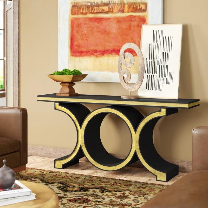 Satin Black & Gold Leaf Solid Poplar/Oak Console Table