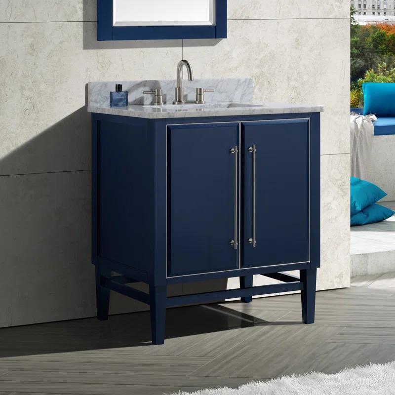 Mason 30" Navy Blue Solid Wood Vanity with Gold Trim