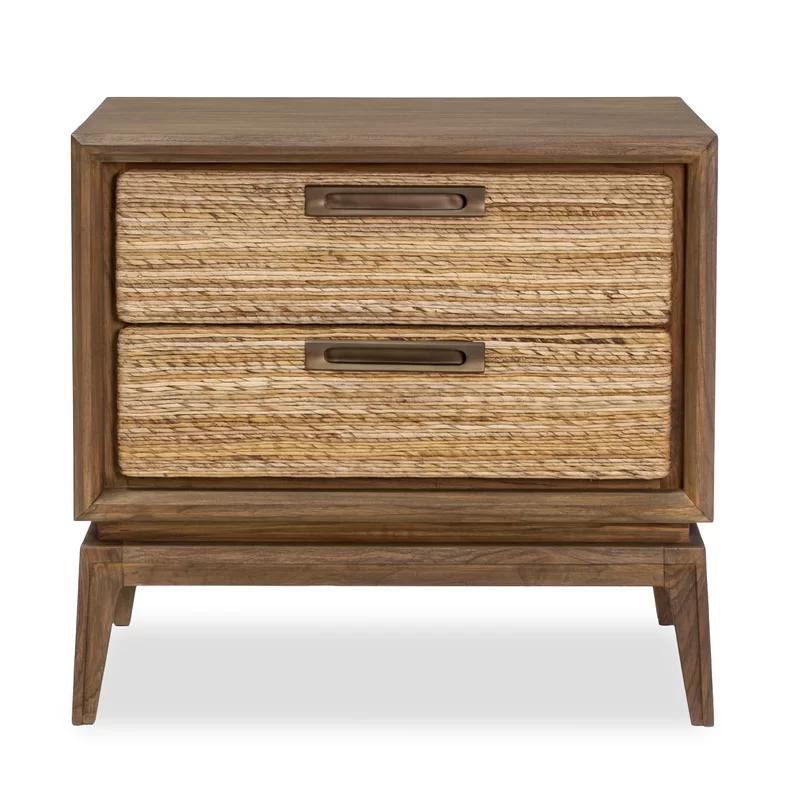 Gemma Mesa Abaca Wrapped 2-Drawer Nightstand with Bronze Handles
