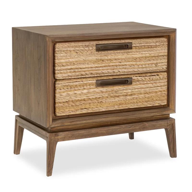 Gemma Mesa Abaca Wrapped 2-Drawer Nightstand with Bronze Handles