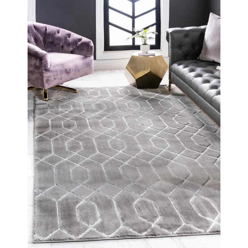 Glam Geometric Gray Silver Area Rug
