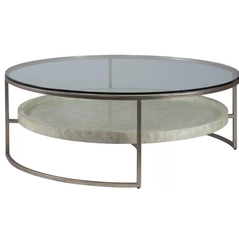 Champagne Foil and Glass Round Cocktail Table with Capiz Shelf