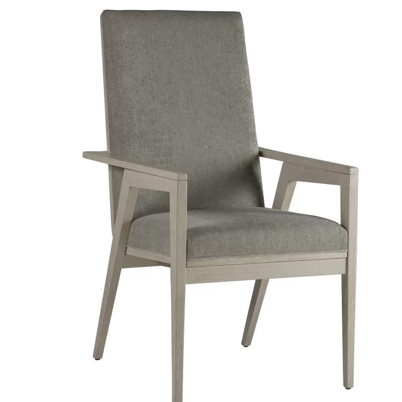 Contemporary Gray Leather and Cane Wood Arm Chair 23.5"