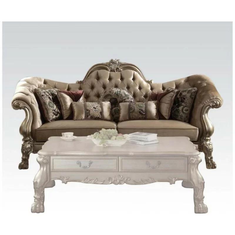 Dresden Bone Velvet & Gold Patina Tufted Sofa with Removable Cushions