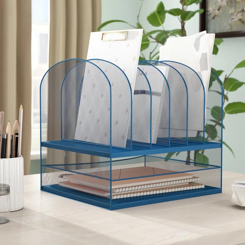Safco Products Company Onyx Mesh Desktop Organizer With Two Trays And Six Upright Sections