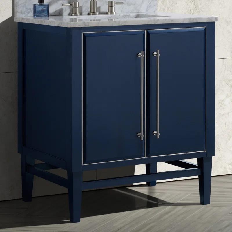Mason 30" Navy Blue Solid Wood Vanity with Gold Trim