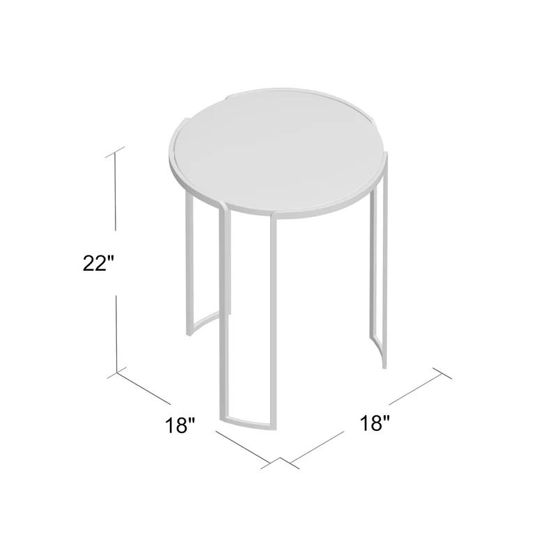 Channel Round Stone Top Accent Table with Silver Leaf Metal Frame