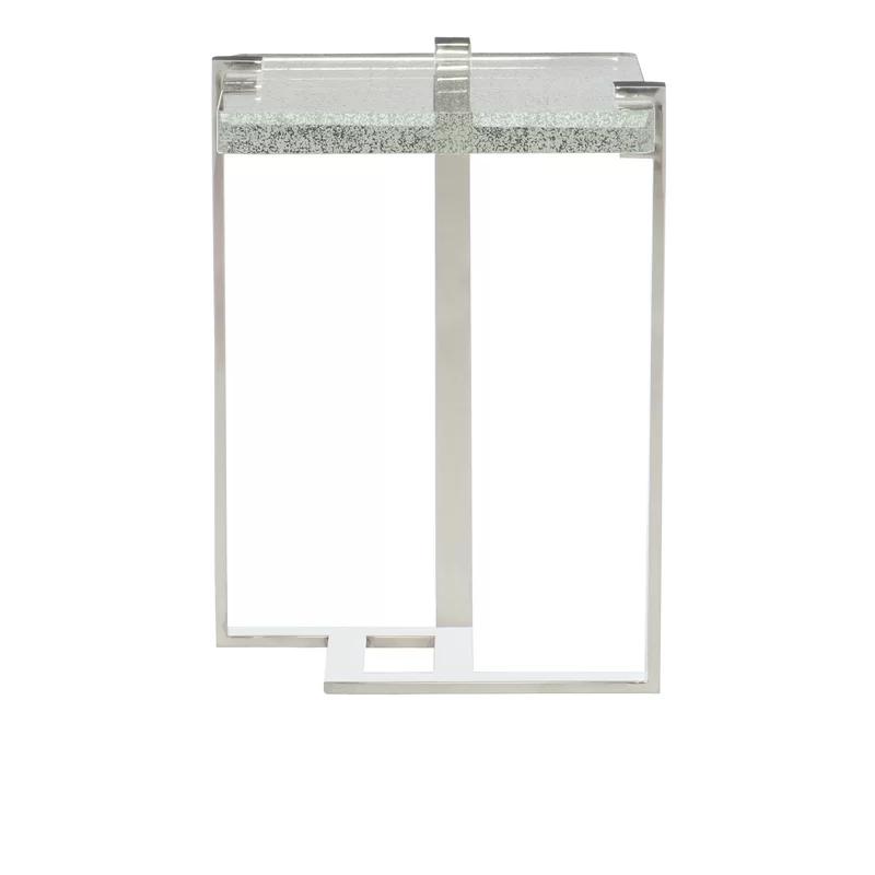 Transitional Silver Rectangular Metal and Glass End Table