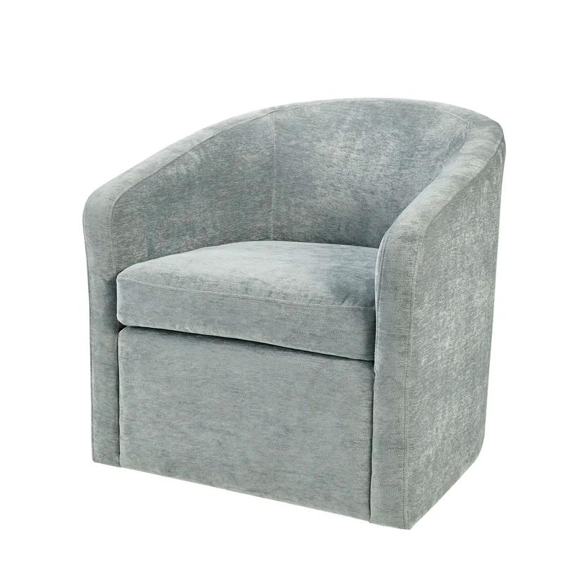 Perry Street Light Blue Velvet Barrel Swivel Accent Chair