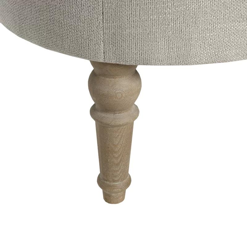 Clara Tufted Beige Linen Round Ottoman