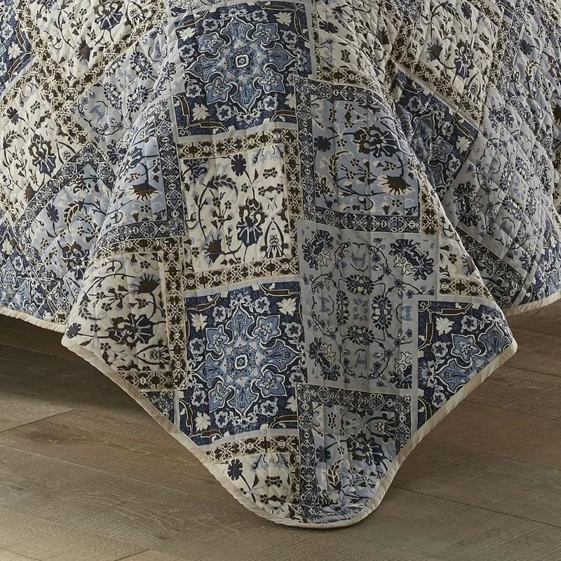 Country Casual Blue and Beige Cotton Twin Quilt Set, Reversible