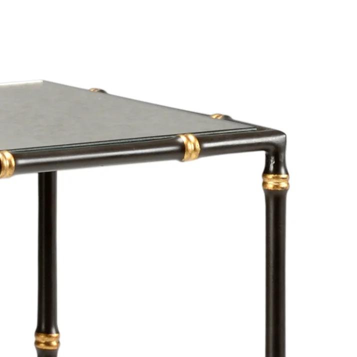 Black and Gold Glass Top Console Table with Metal Frame