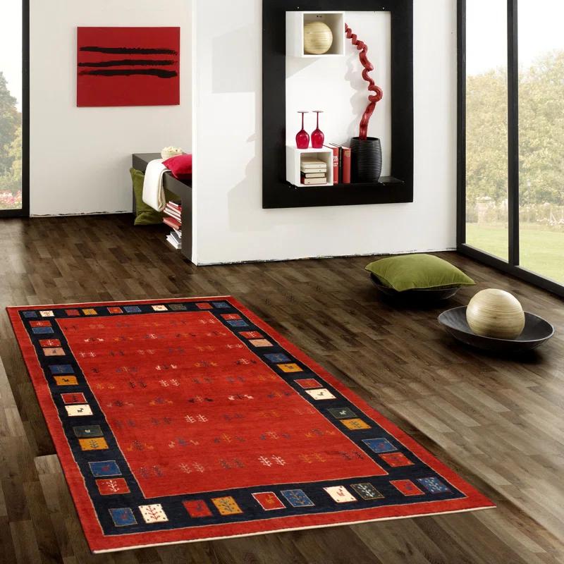 Rustic Hand-Knotted Rust Wool 3'11" x 5'11" Area Rug