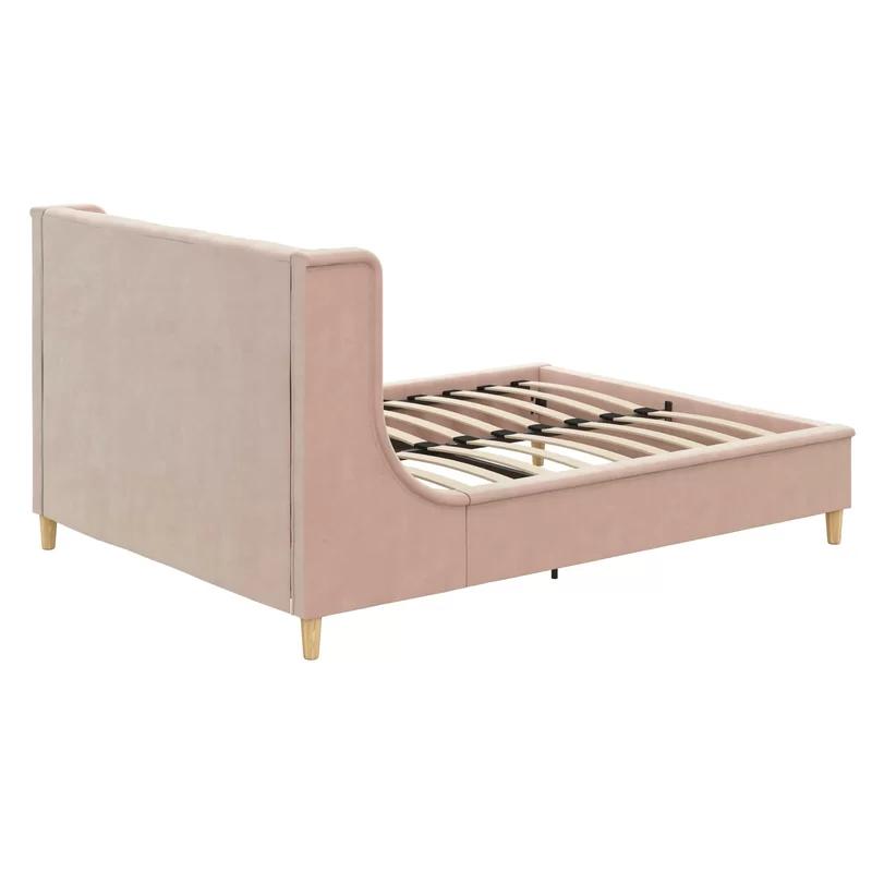 Ambrosia Pink Velvet Full Platform Bed with Tufted Headboard