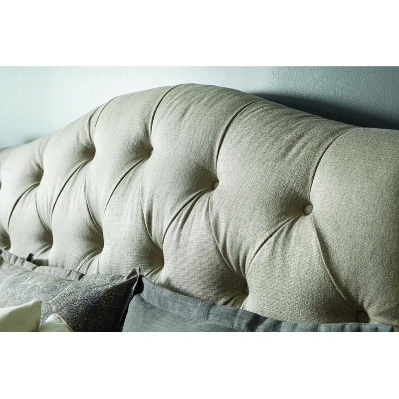 Beige King Upholstered Tufted Sleigh Bed with Storage Drawer