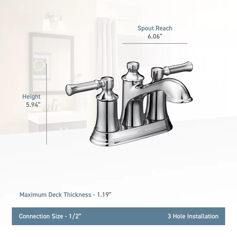 Elegant Classic Chrome 6" Centerset Metal Bathroom Faucet with Drain Assembly