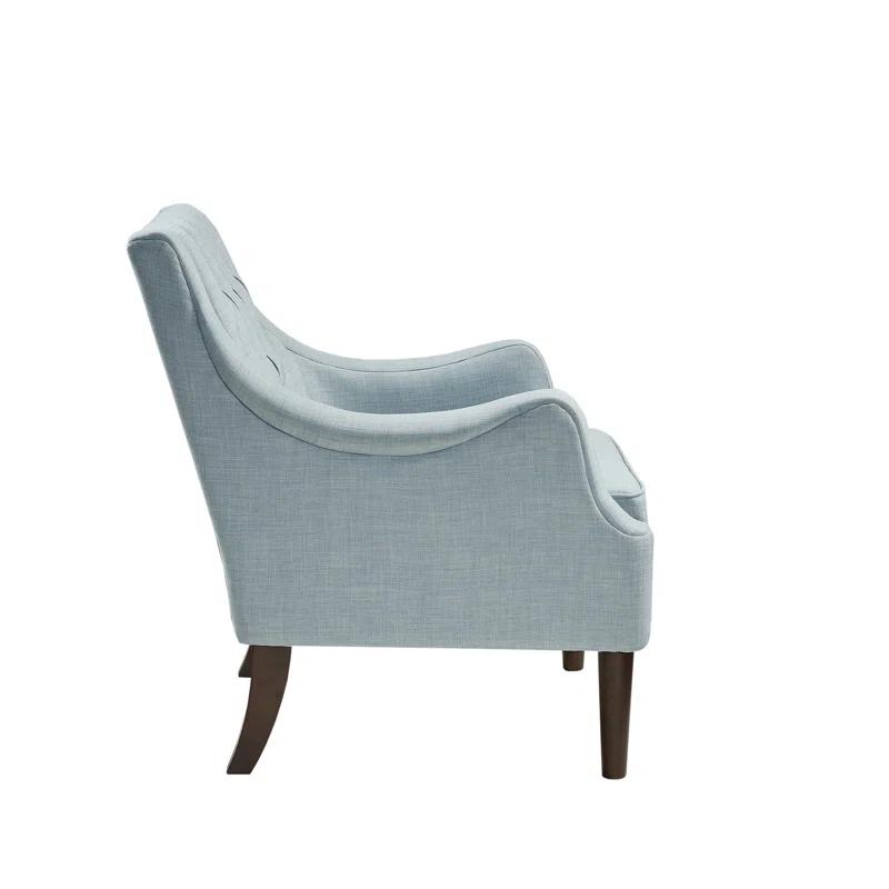 Dusty Blue Serpentine Wood Accent Chair with Tufted Back