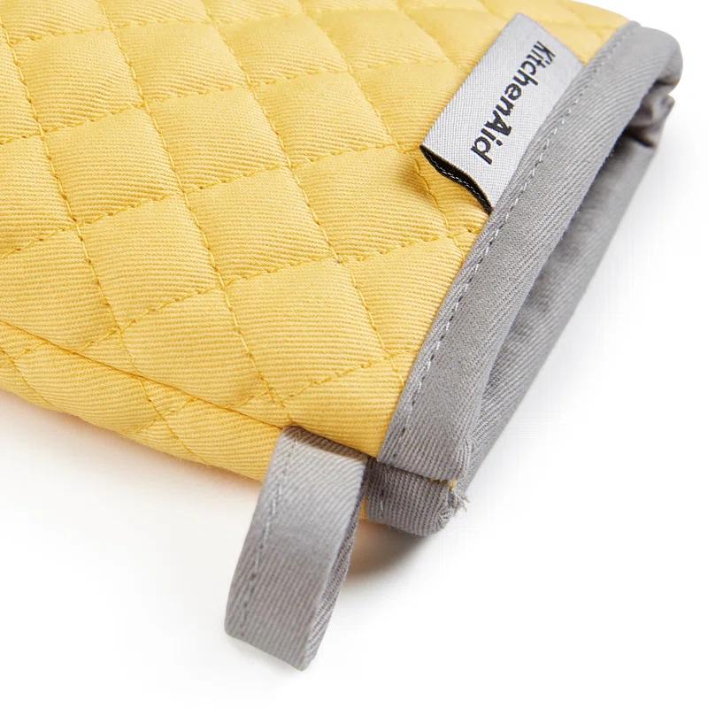KitchenAid 2pk Cotton Asteroid Mini Oven Mitts Yellow: Heat Resistant, Machine Washable, Crosshatch Pattern