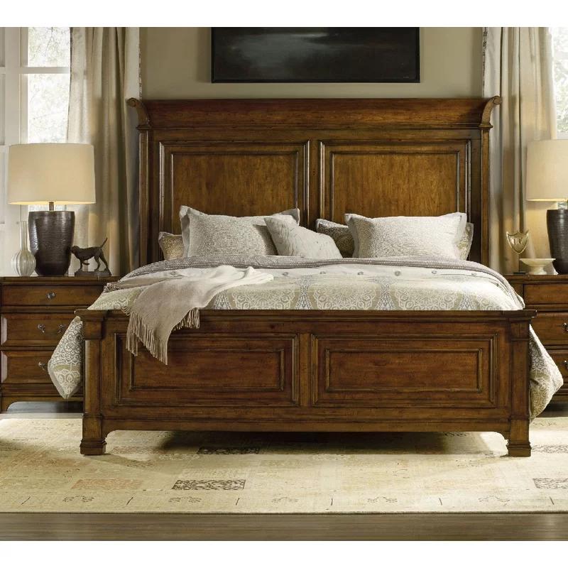 Tynecastle Manor Warm Chestnut California King Panel Bed with Upholstered Wood Headboard