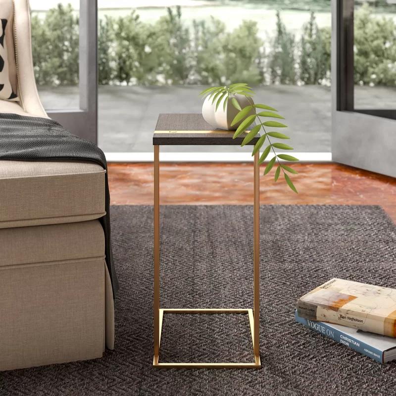 Dean Cantilever Rectangular Brown and Gold Metal Accent Table