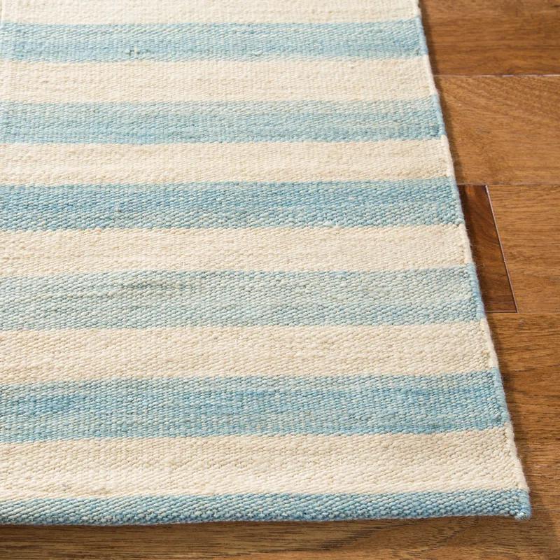 Sky Blue and White Wool Stripe 4' x 6' Area Rug