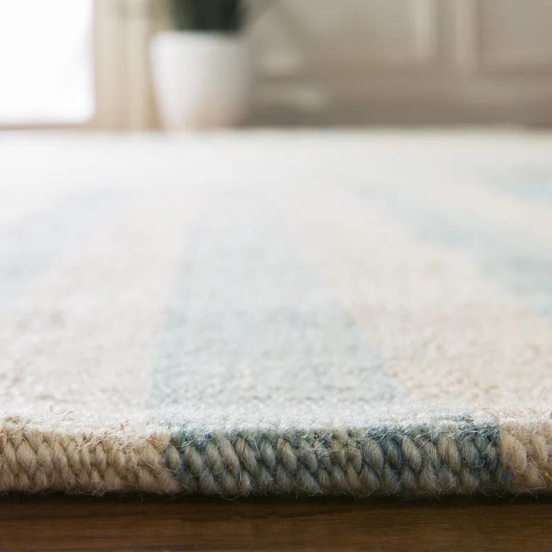 Sky Blue and White Wool Stripe 4' x 6' Area Rug