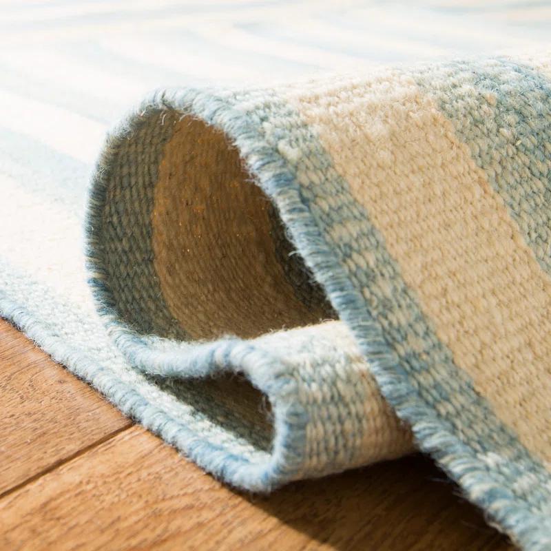 Sky Blue and White Wool Stripe 4' x 6' Area Rug