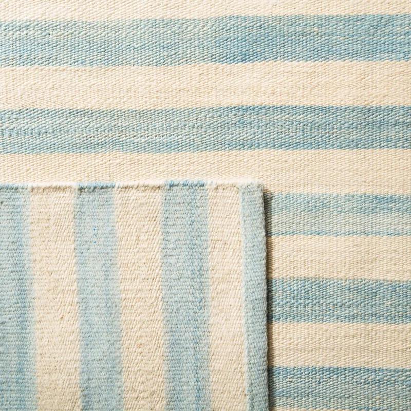 Sky Blue and White Wool Stripe 4' x 6' Area Rug