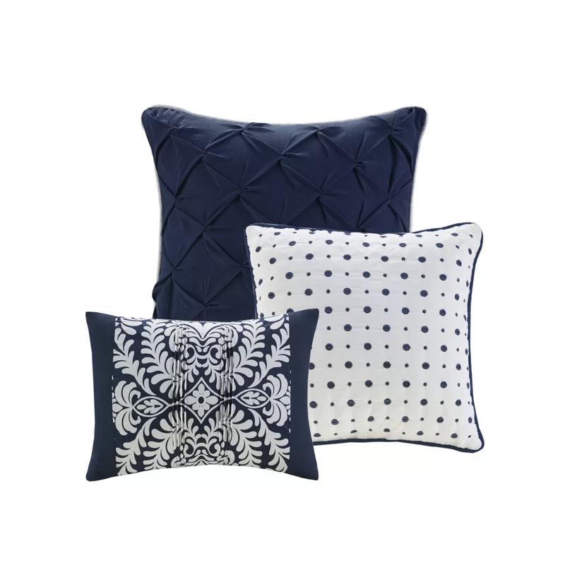 Indigo and White King Cotton Damask Comforter Set