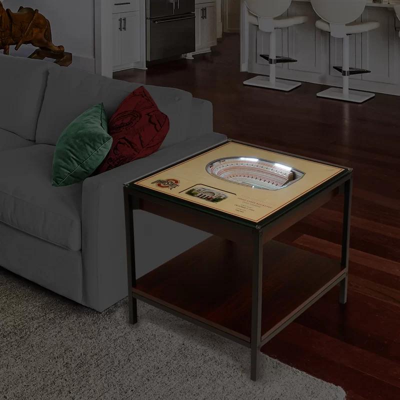 Black Metal and Wood StadiumView End Table with Storage