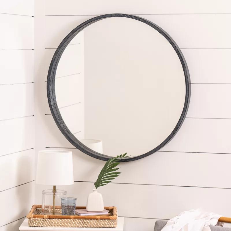 Aged Gray Round Wood Wall Mirror