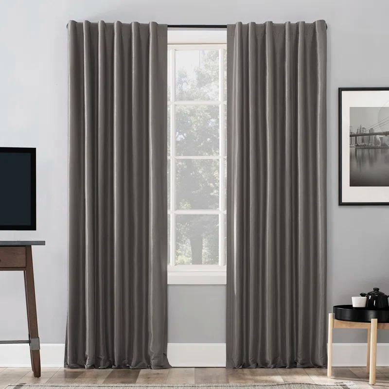 Faux Dupioni Silk Thermal Extreme 100% Blackout Back Tab Curtain Panel