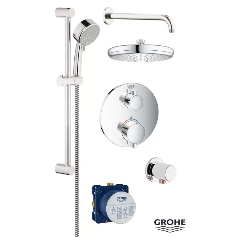 Modern Brushed Nickel Thermostatic Shower System with Dual Function