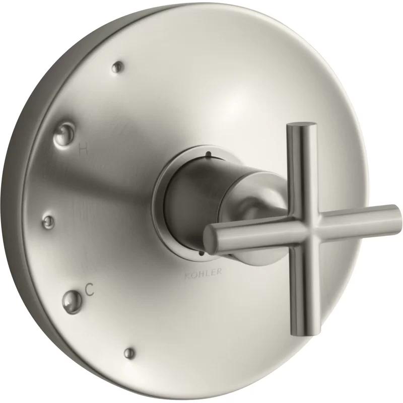 Vibrant Brushed Nickel Cross Handle Pressure Balancing Shower Trim