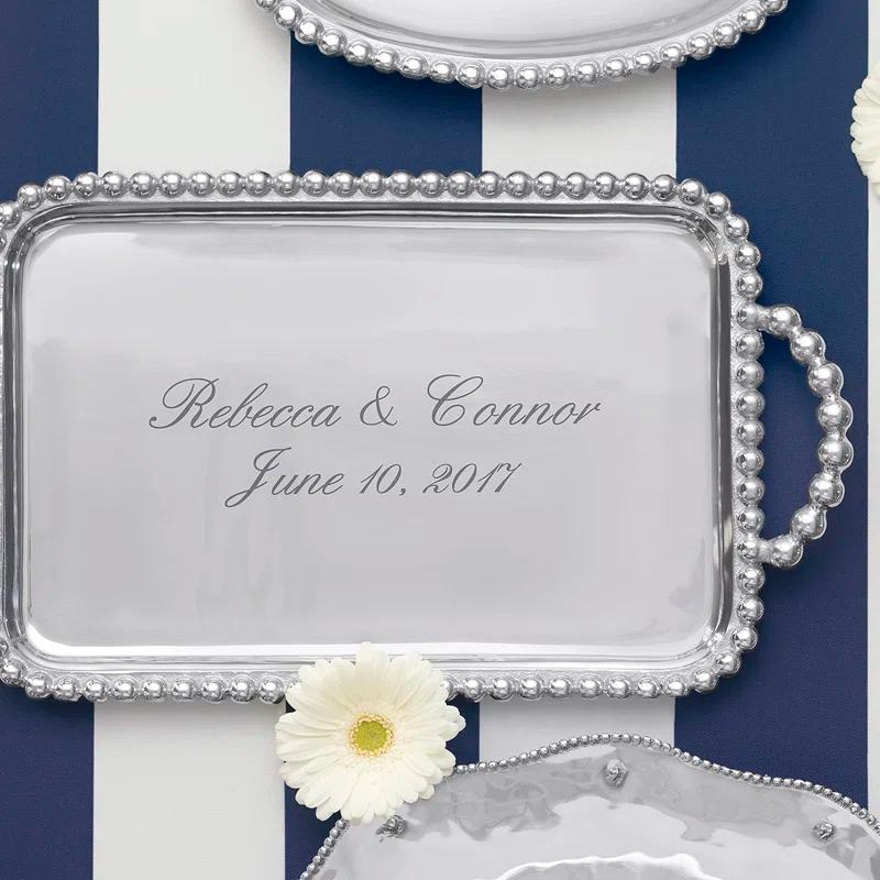 String of Pearls Polished Aluminum Rectangular Service Tray