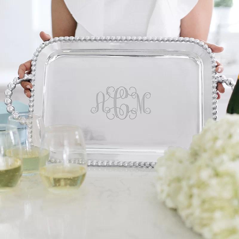 String of Pearls Polished Aluminum Rectangular Service Tray