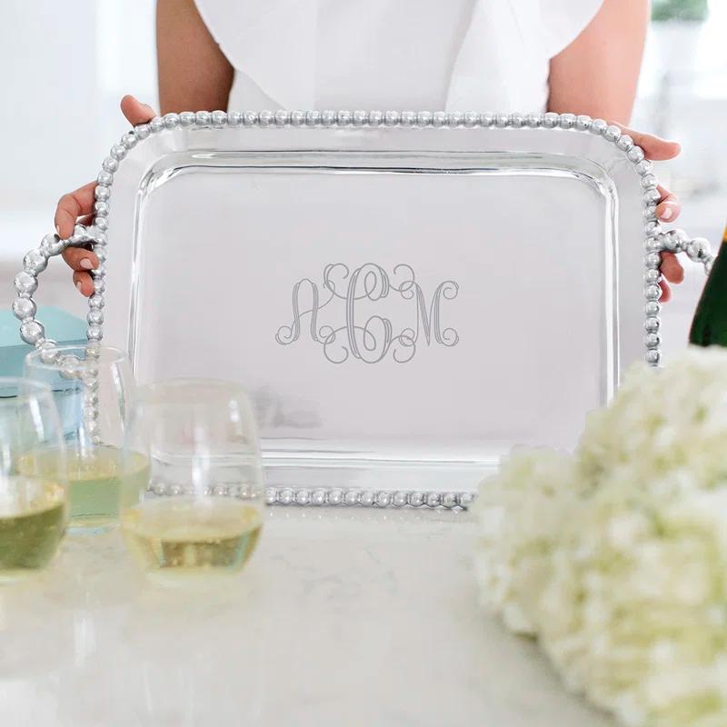 String of Pearls Polished Aluminum Rectangular Service Tray