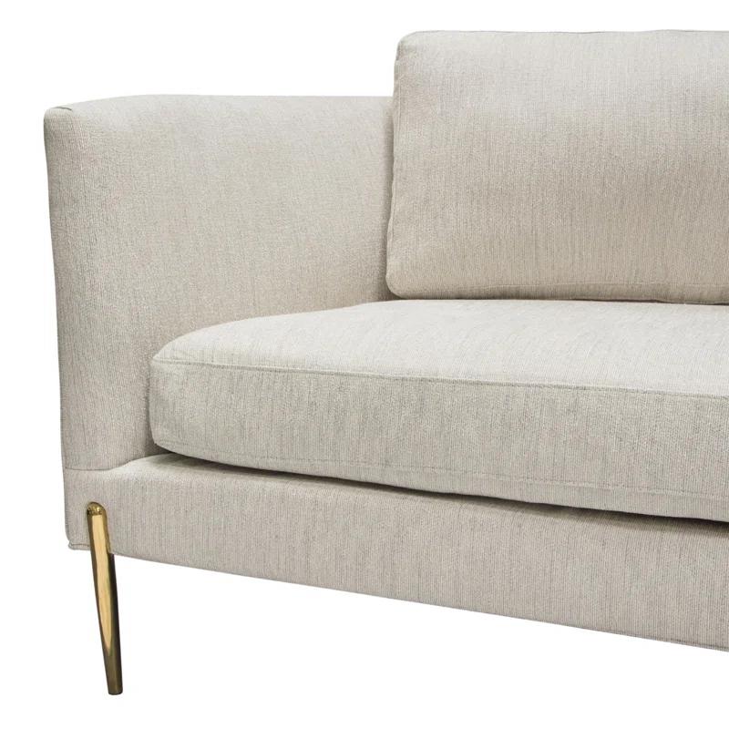 Lane 91'' Light Cream Fabric Sectional with Gold Metal Legs