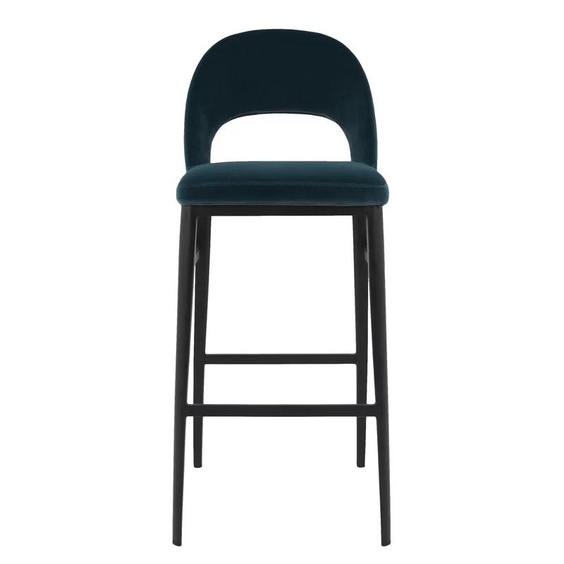 Contemporary Teal Velvet & Metal Counter Stool, 16.5"W