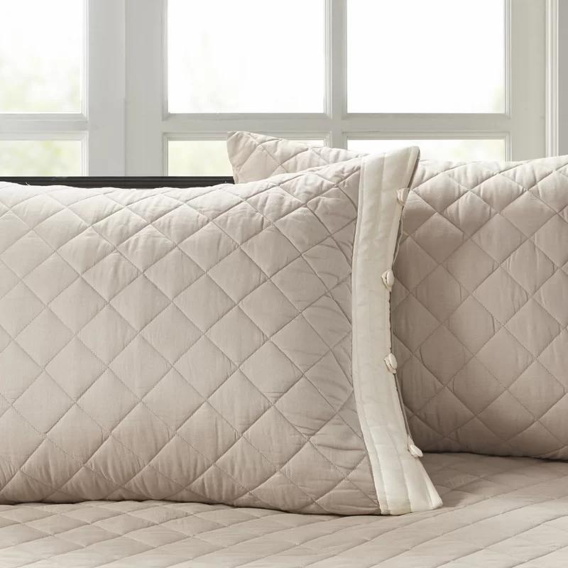 Ivory and Khaki Cotton Diamond Quilted Daybed Set