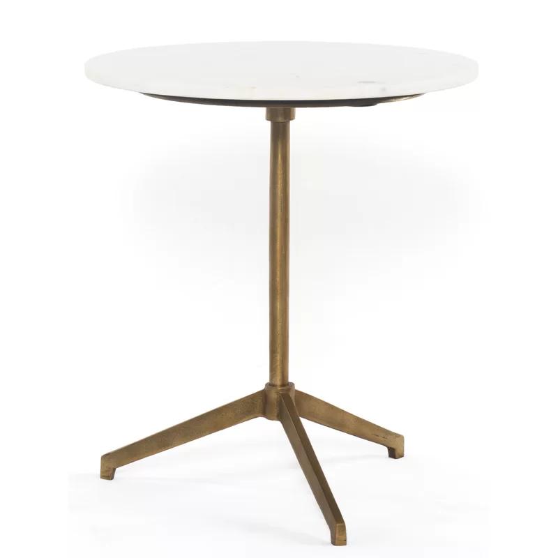 Parker Round White Marble and Gold Metal End Table