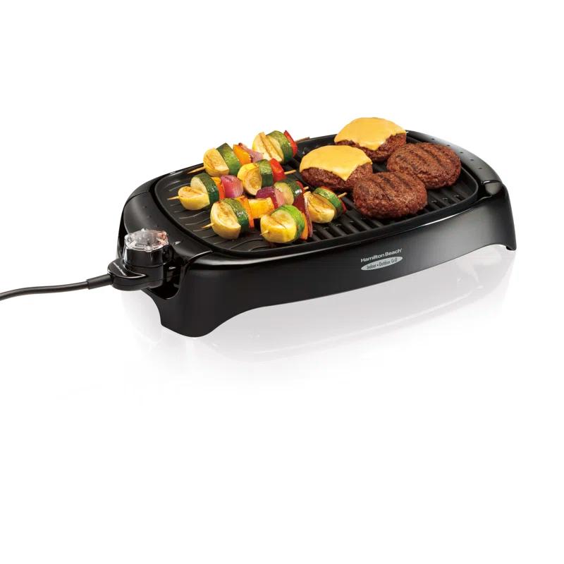 Sleek Black 133 sq.in Electric Grill with Non-Stick Plates and Cool-Touch Handles